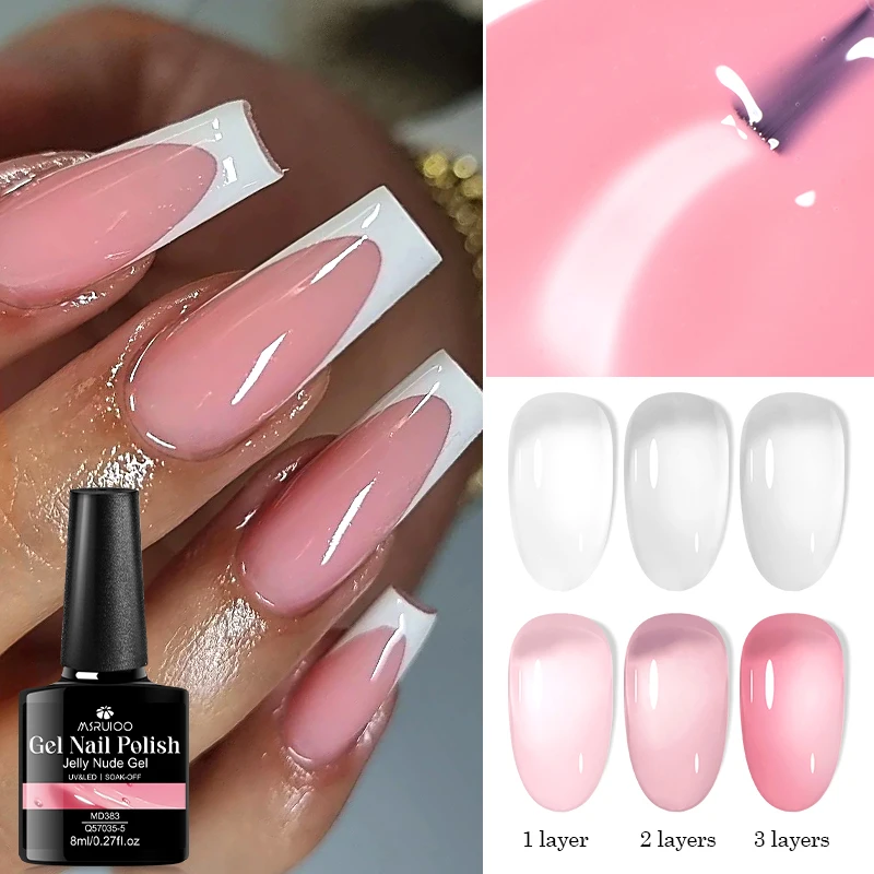 8ml Milchig-weißer Nude Pink Jelly Gel Nagellack, halbtransparenter Soak-Off UV-Gel-Lack für Frühling/Sommer, Nagelbedarf, DIY
