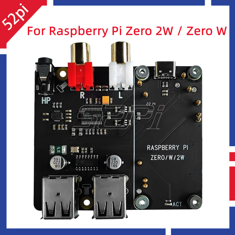 52Pi X302 HiFi DAC HAT Audio Card & USB HUB for Raspberry Pi Zero 2W / Zero W