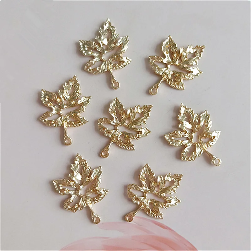 10pcs 2*2.8cm Craft Hollow Leaves Pendant Gold Charm Filigree Making Plated Vintage Diy Necklace Fashion Jewelry Accessory