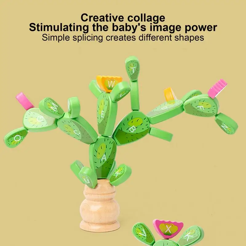 Wooden Cactus Toy Wood Cactus Stacking Building Toys Building Blocks Set Balance Toys Cactus Puzzles Educational Activities Toys