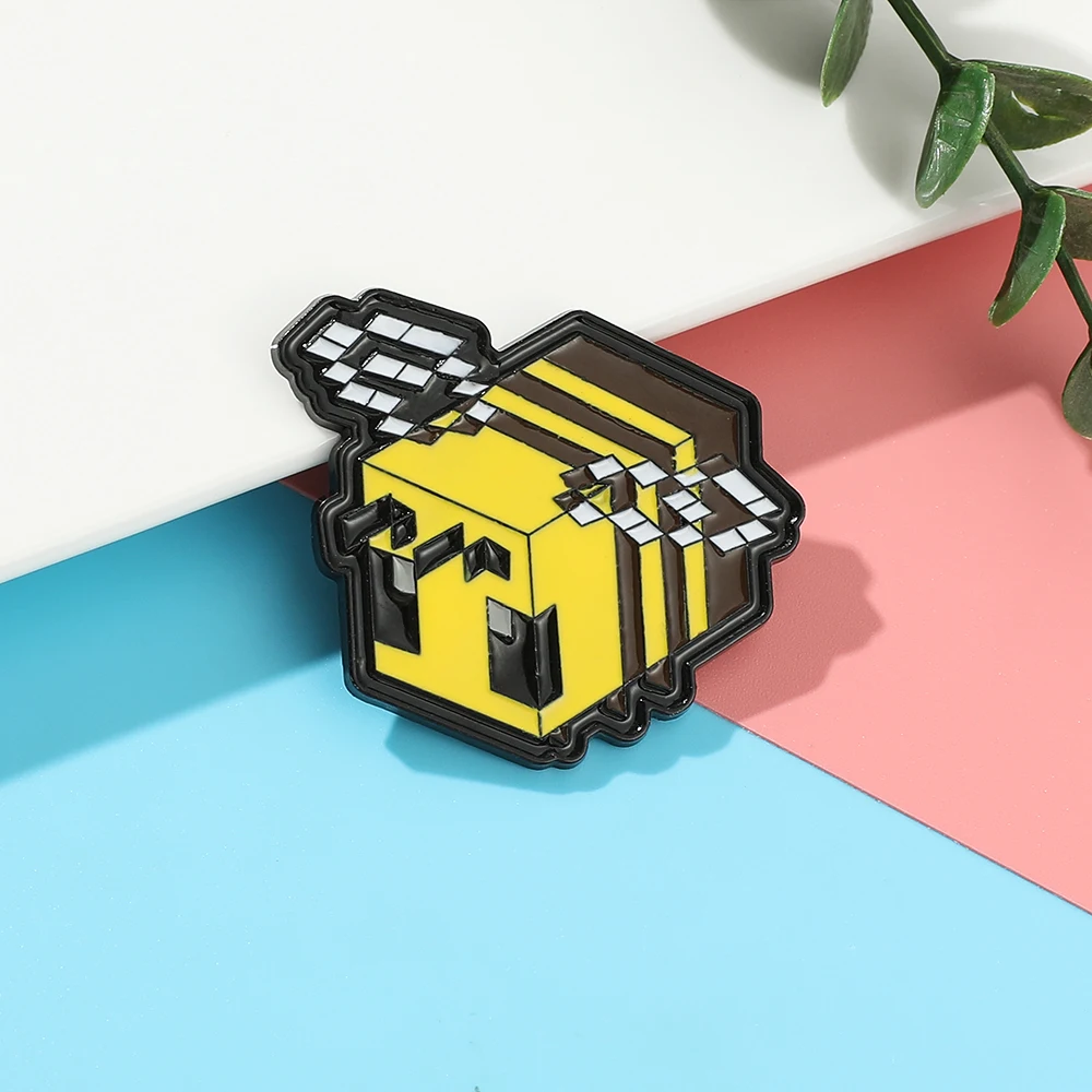 Kreative Spiel-Modell-Anime-Emaille-Pins, Pixel-Bienen-Soft-Reversnadeln, Minecraft-Broschen für Damen, Modeaccessoires, Geschenke – Detail 5