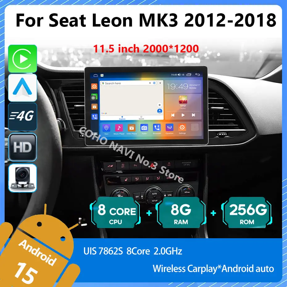 COHO For Seat Leon MK3 2012-2018 carplay  Android auto Android 15  QLED Octa Core 8+256G Car Multimedia Player Stereo Radio