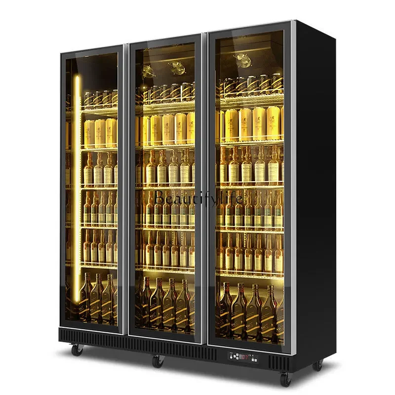 

05Beer refrigerated display cabinet Supermarket convenience store Vertical fresh-keeping double-door beverage cabinet
