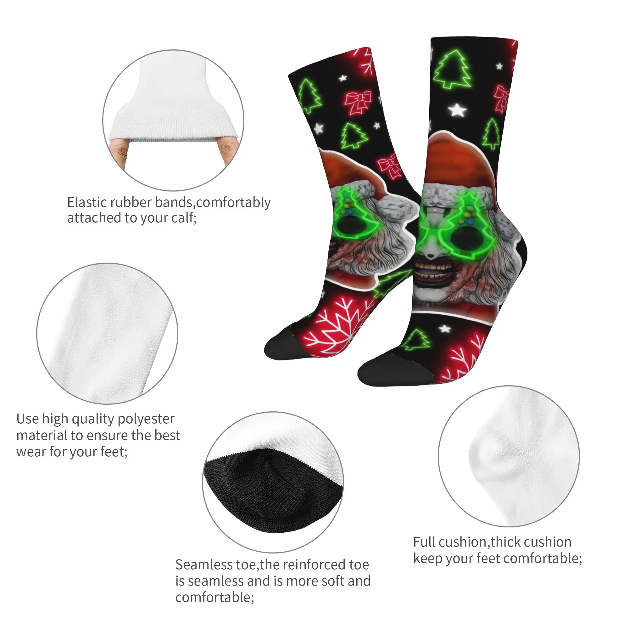 Terrifier Christmas Socks Men's Women's Polyester Horror Movie Socks Crazy Spring Summer Autumn Winter Middle Tube Socks Gifts