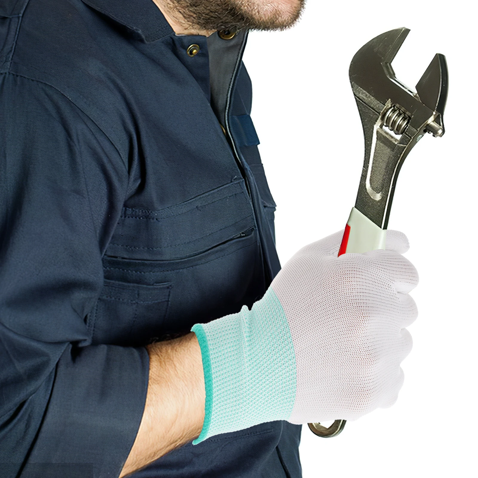 

12PCS White Polyester Coated Gloves PU Palm Antistatic Protection Mechanics Electricians Clean Room Work Static Proof Gloves