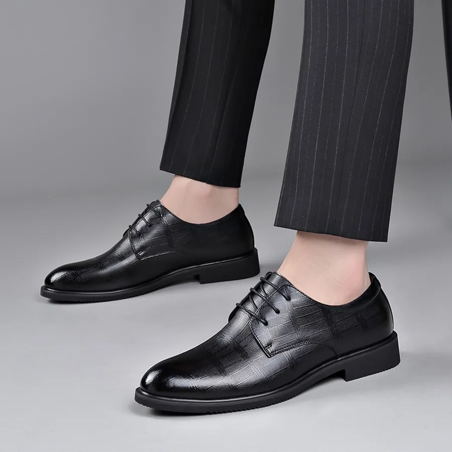 Men's Derby Dress Shoes Textured Upper Lace Up Round Toe for Weddings and Business Meetings