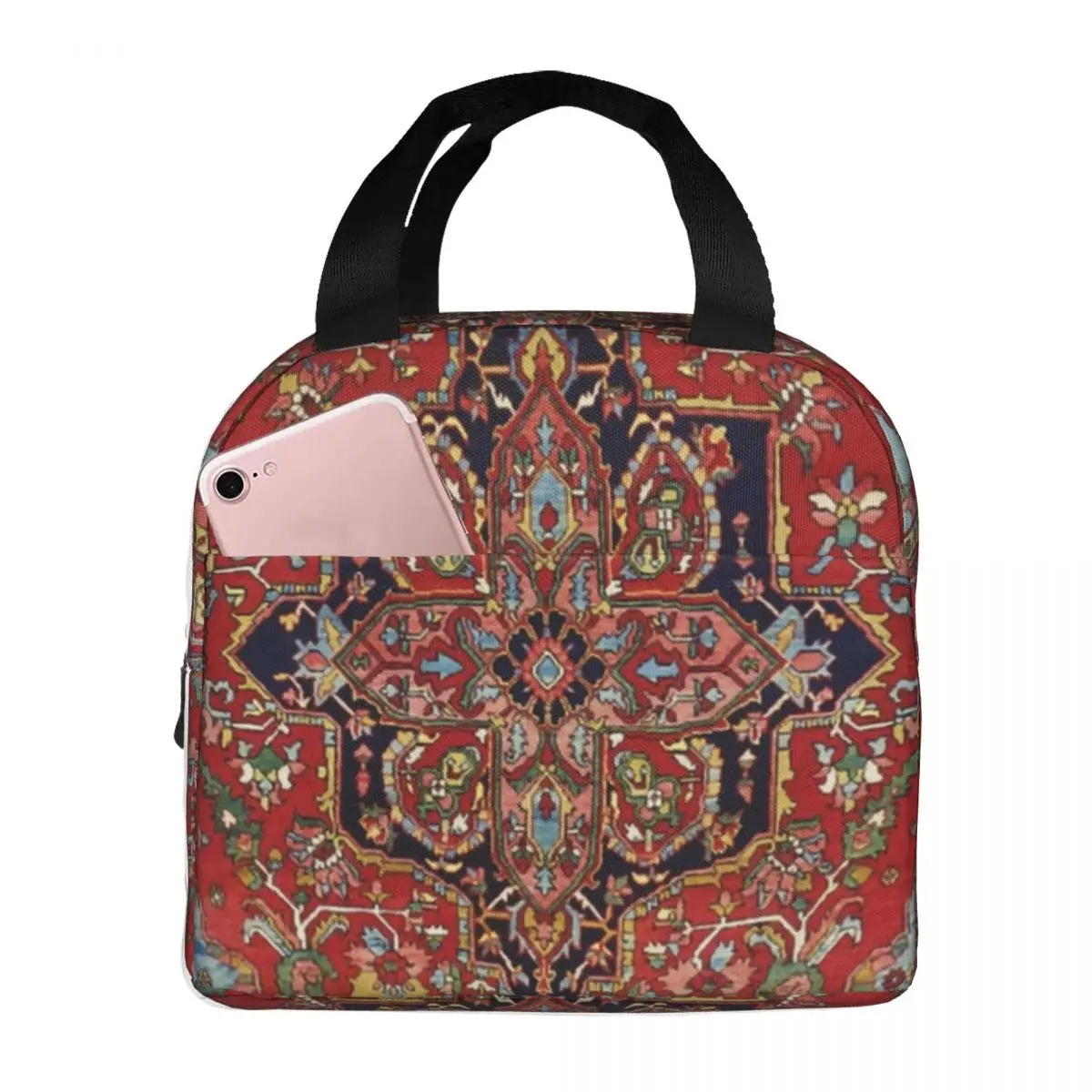 Heriz Persian Rug Carpet Print Insulated Lunch Bag for Women Leakproof Thermal Cooler Bento Box Beach Camping Travel