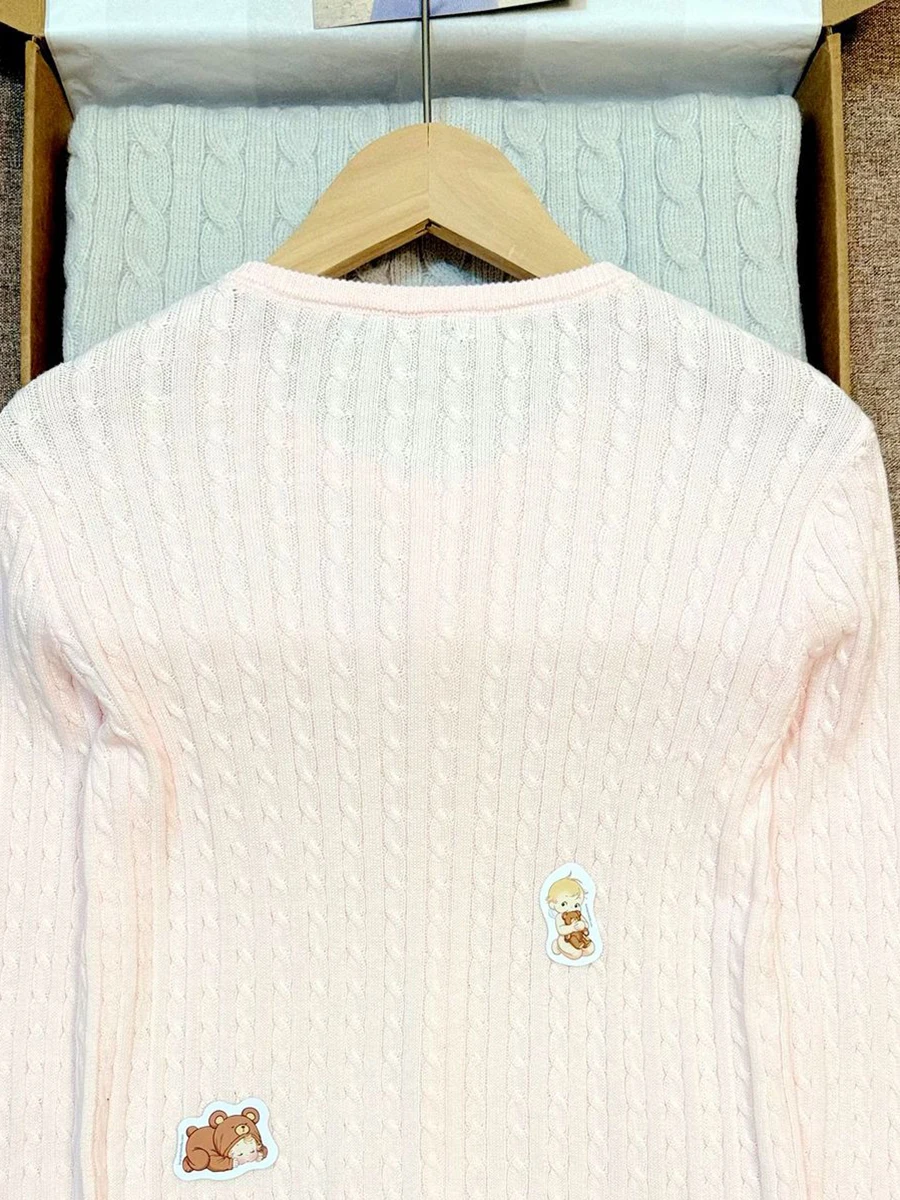 المرأة تويست زهرة الوردي ضئيلة سترة قصيرة الخريف جديد طاقم الرقبة واحدة الصدر تريكو الحلو شيك متماسكة سترة طويلة الأكمام #5