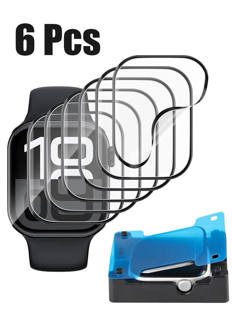 6 Peças para Apple Watch 46mm 45mm 44mm 42mm 41mm 40mm Protetor de Tela em TPU Flexível HD Anti-Risco Série 11 10 9 8 7 6 5 4 SE
