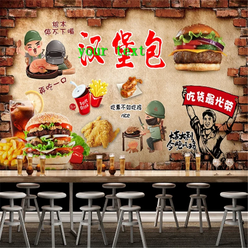 

Custom French fries Burgers Restaurant Background Wall Mural Wallpaper 3D Snack Bar Hamburger Western Fast Food Wall Paper 3D