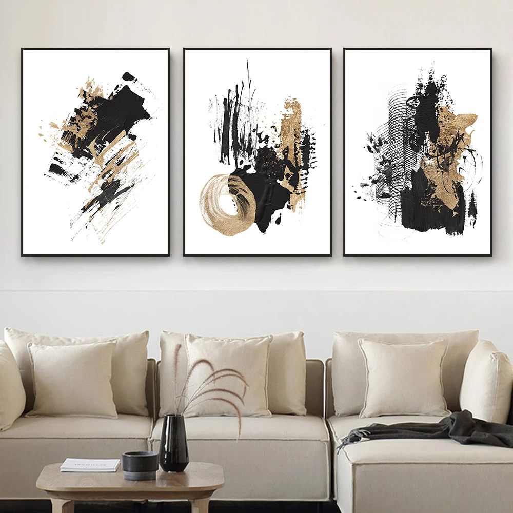 White Abstract Wall Art Poster Abstract Gold Black Canvas Art Prints Poster Modern Gallery Wall Art Canvas Painting Decoration