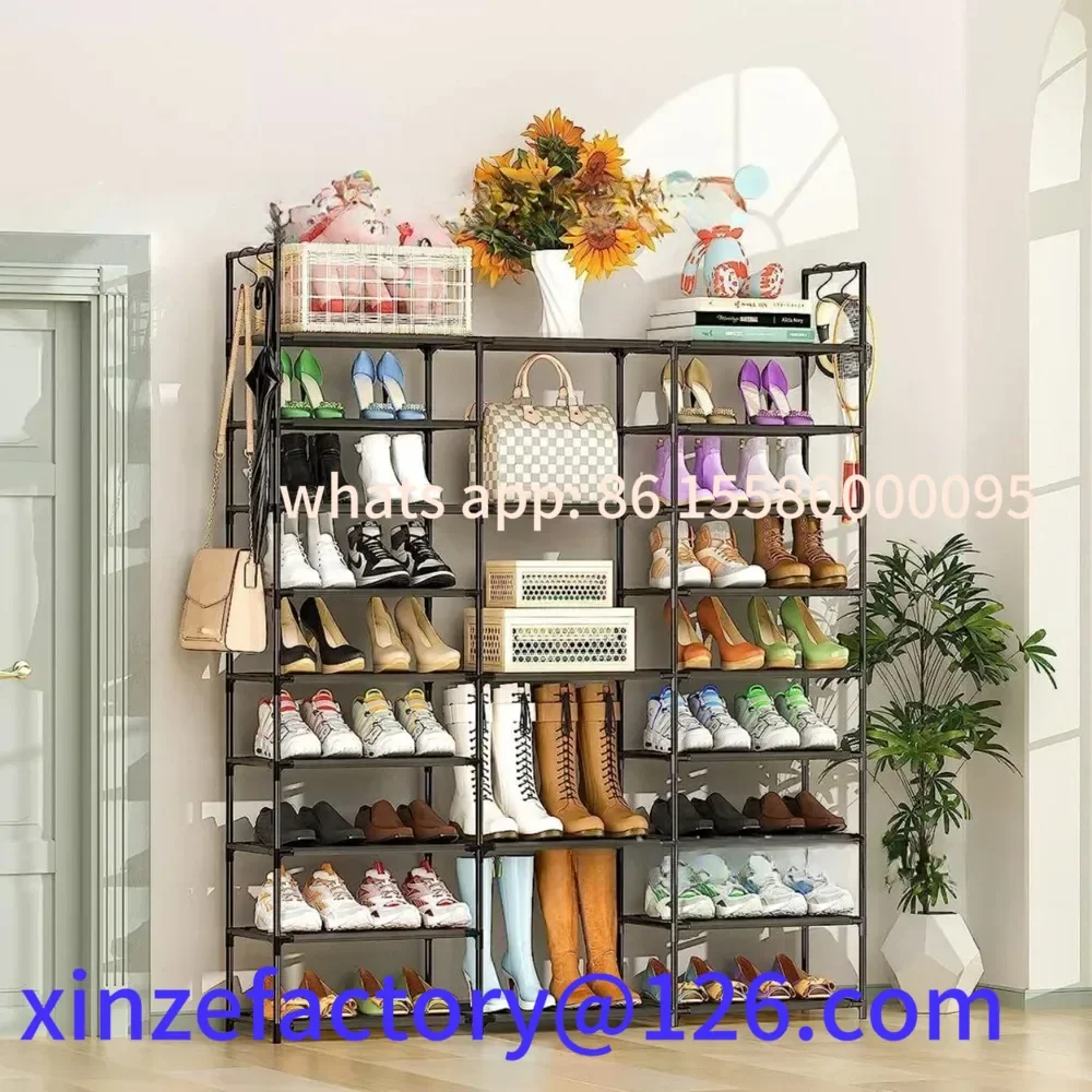 

Customizable Multi Layers Shoe Rack Spliceable Sneakers Shelf Large Shoe Cabinet Assembled Footwear Organizer with Hooks Simple