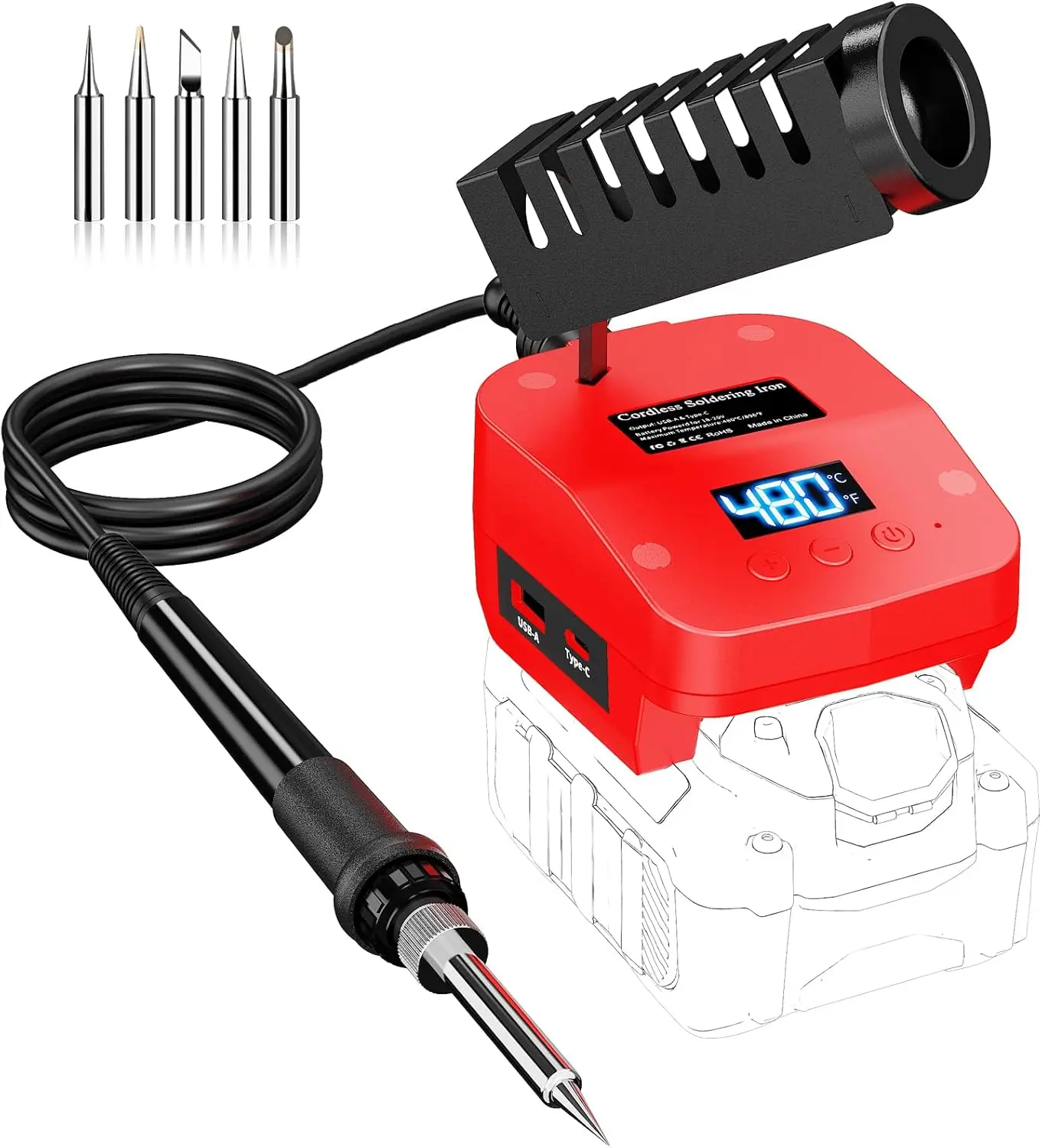 

Cordless Soldering Iron for Craftsman V20 Battery, 60W Portable Soldering Station with USB & Type-C, Adjustable Temperature for