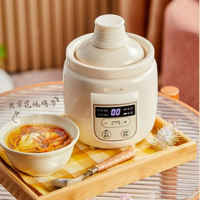 Bear 0.5L Slow Cooker Baby Supplementary Food Maker 220V Mini Bird\'s Nest Crock Pot White Porcelain 9.5h Reservation Keep Warm