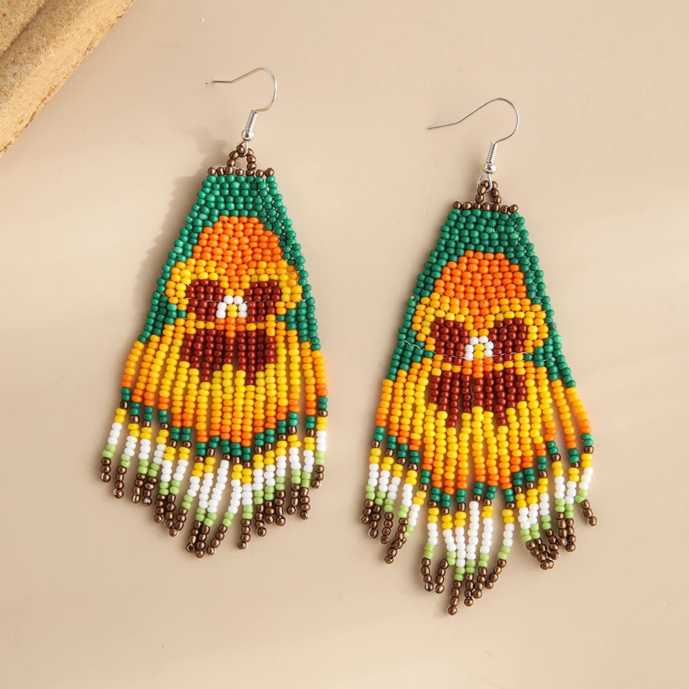 2025 اليدوية أقراط من الخرز شرابة البومة الهندسة الحياكة اليدوية بوهيميا التدرج اللون أقراط مطرزة للنساء #6