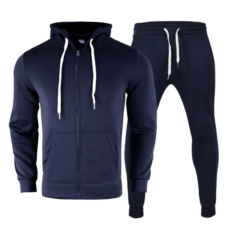 Men\'s Zip-Up Sweatshirt and Jogger Pants Set Air Layer Plus Velvet Tracksuit for Autumn Winter