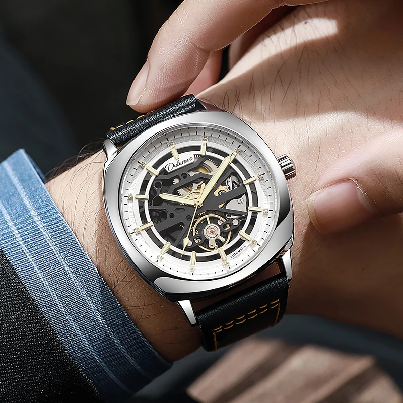 Durenwei Men's Automatic Mechanical Watch, 2025 New Style, Trendy and Cool Skeleton Design, Men's Automatic Wristwatch