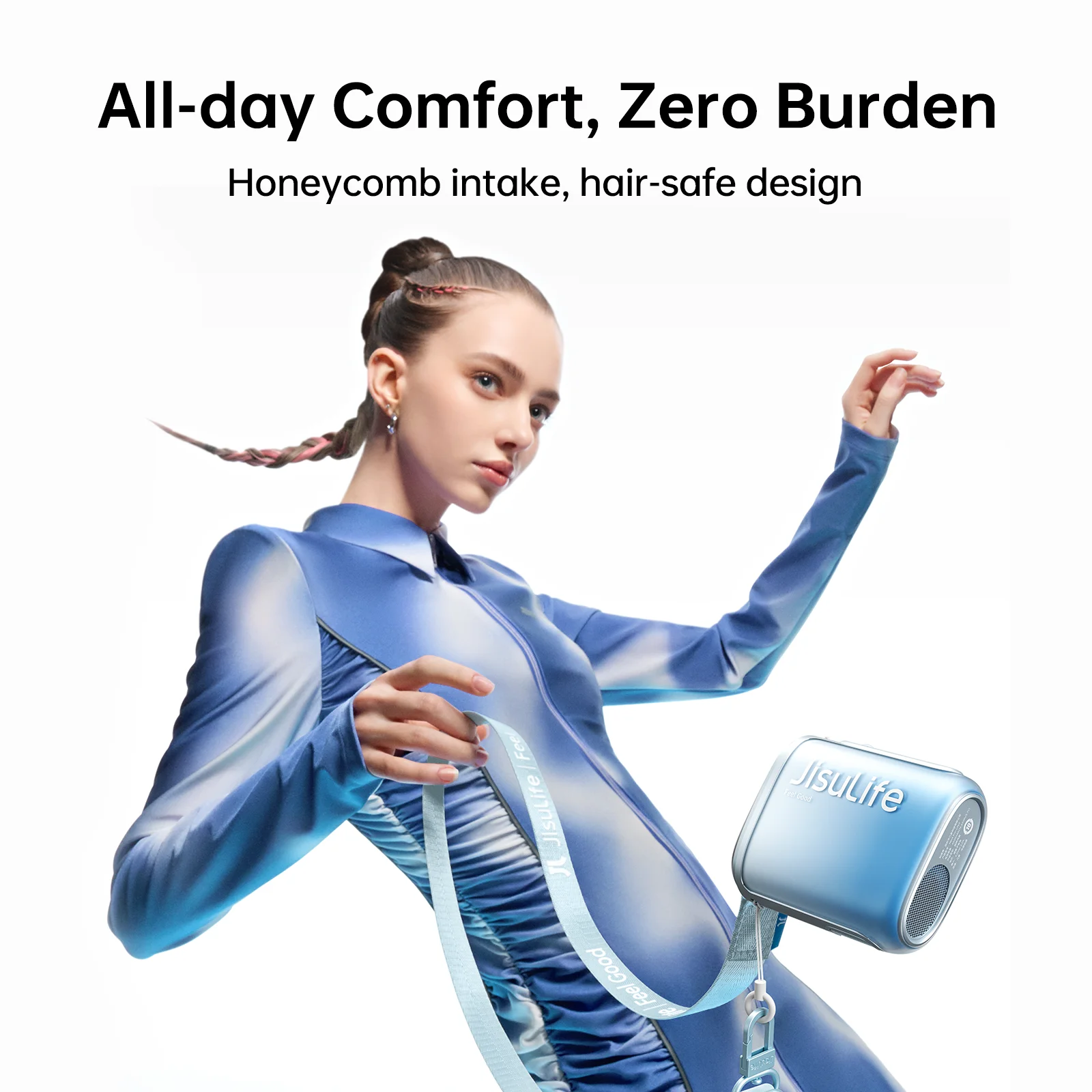 JISULIFE Portable Neck Fan 4500mAh Battery with 100 Wind Speed Wearable Waist Fan with LED Display Ultra-Lightweight Fashion fan