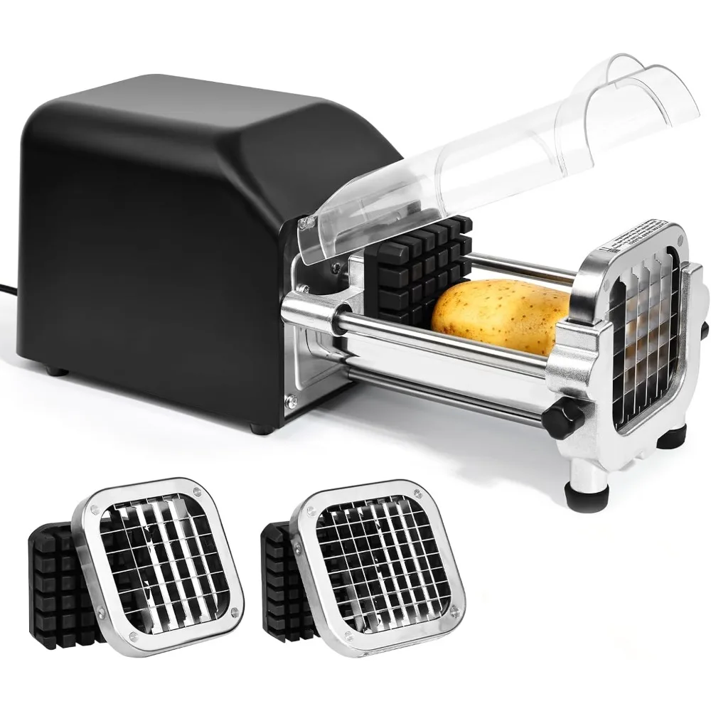 

French Fry Cutter, Stainless Steel Potato Cutter with 1/2 Inch and 3/8 Inch Blades,Electric Cutter, 1/2" & 3/8" Blade