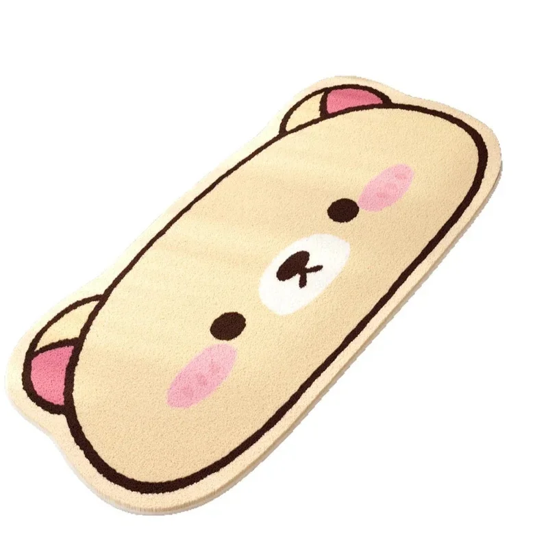 Rilakkuma Plush Long Strip Rug Cute Cartoon Bear Bedside Rug Non-Slip Floor Mat for Bedroom Living Room Home Decoration