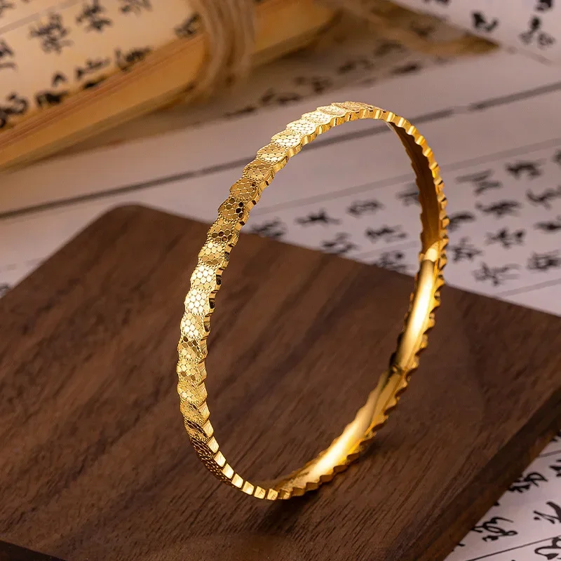 

9999 Real Gold 24K Premium Sense Sparkling Dragon Scale Fan Bracelet, Gold Niche Dragon Scale Fan Bracelet