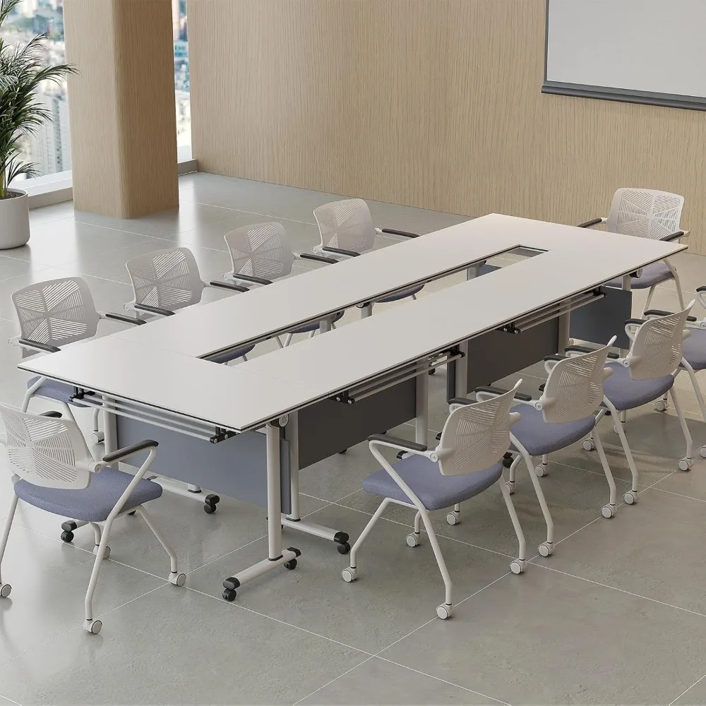 

Conference Room Table, Large Folding Conference Table for 10-15 People, Training Tables with Caster Wheels, Business Style