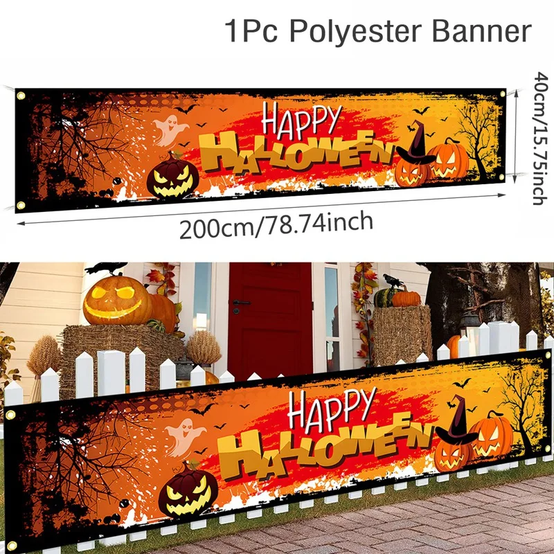 Geist Halloween Kürbis Banner Retro Halloween Party Zeichen Banner Dekorationen Zaun Hof Veranda Zeichen Outdoor Terror Dekorationen – Detail 12