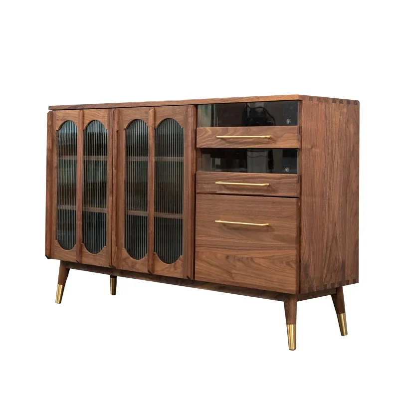 

Nordic and Japanese Style Sideboard Cabinet Black Walnut Cupboard Solid Wood Light Luxury Tea Cabinet Vintage Wine Cabinet