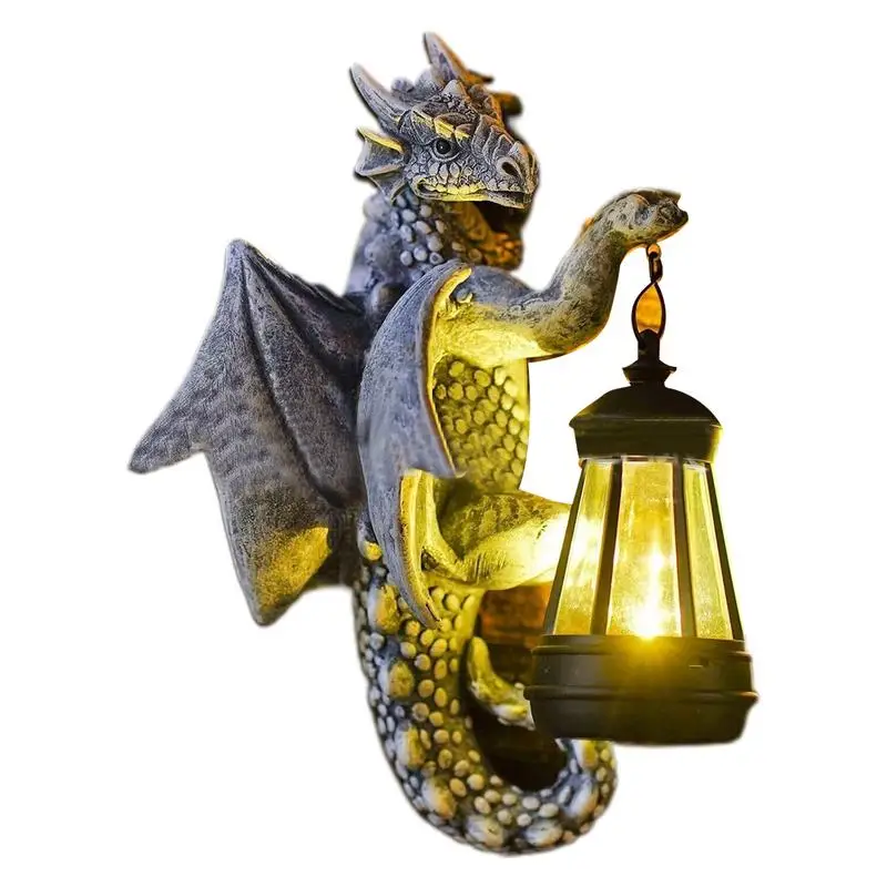 

Garden Dragon Decor With Solar LED Lights Dragon Figurines Holding With Solar LED Lights Resin Dragon Art Figurine For Garden