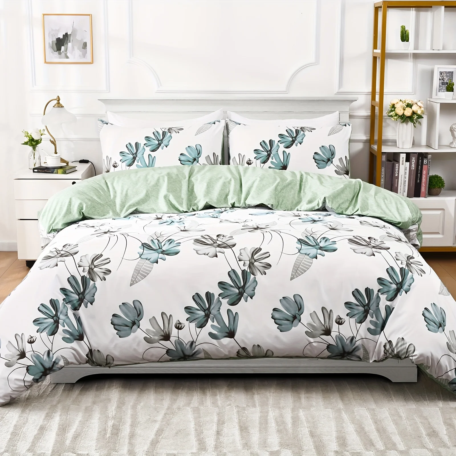 Elegant Floral Print Duvet Cover Set Flower Print Bedding Set Machine Washable Lightweight For Bedroom For Summer