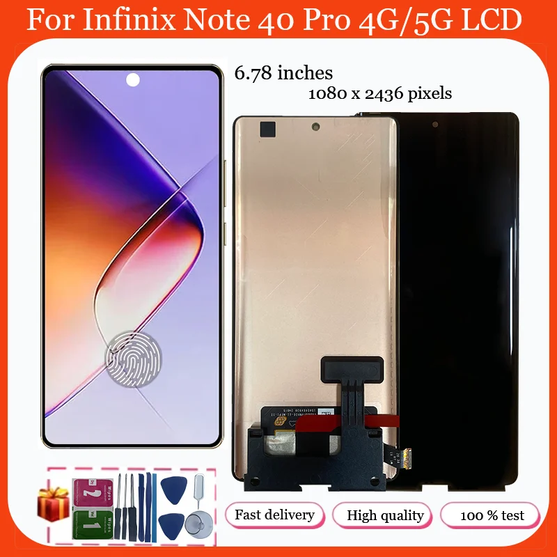 Original AMOLED For Infinix Note 40 Pro 4G/5G X6850, X6851 LCD Display Screen+Touch Digitizer For INFINIX Note40 Pro Replacement