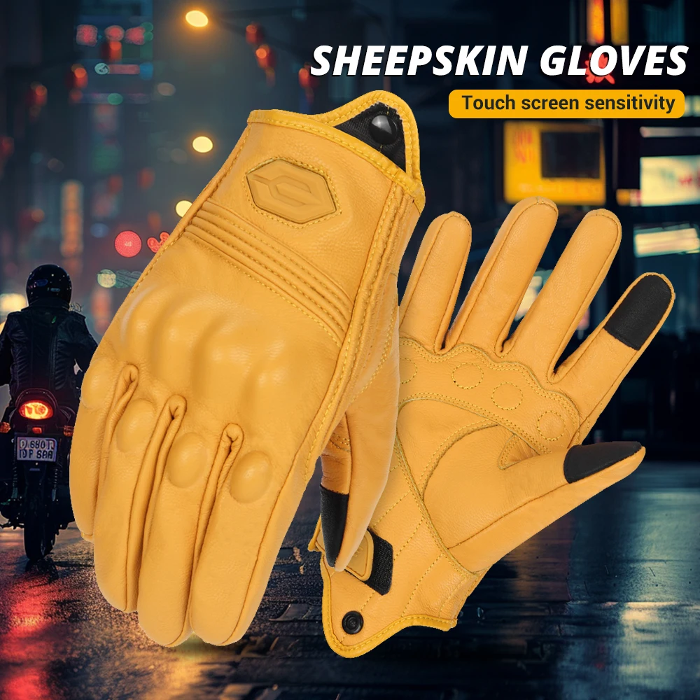 

Motorcycle Leather Gloves Breathable Full Finger Vintage Real Motorbike Racing Riding Glove Touch Screen Retro Motocross Gloves