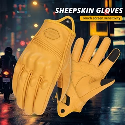 Guantes de cuero para motocicleta, manoplas de dedo completo, transpirables, Vintage, reales, para montar en moto de carreras, pantalla táctil, Retro, Motocross