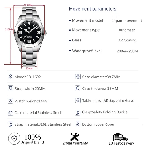 Imagen 2 del producto Relojes de pulsera mecánicos PAGANI DESIGN de 40MM para hombre, reloj luminoso automático con revestimiento AR de cristal de zafiro de la mejor marca, novedad de 2025