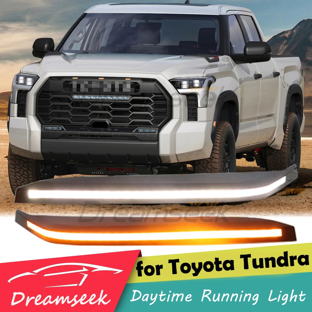 

LED DRL Daytime Running Light For Toyota Sequoia XK80 Tundra XK70 2022 2023 Fog Lamp With Yellow Turn Signal Lamp Eyebrow Type