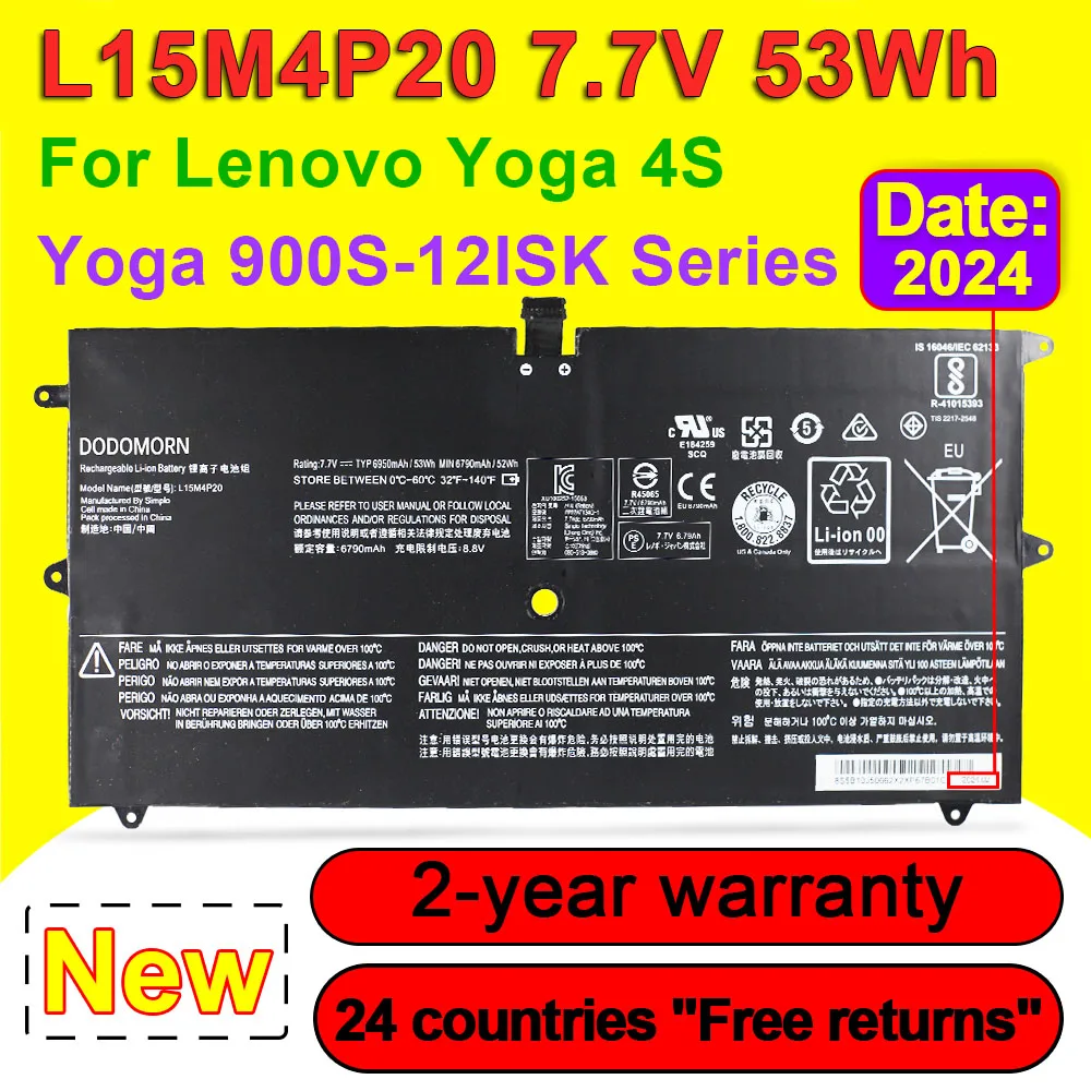 L15M4P20 Laptop Battery For Lenovo Yoga 900S-12 900S-12ISK Yoga 4S Series L15L4P20 7.7V 53Wh 6950mAh With Tracking Number