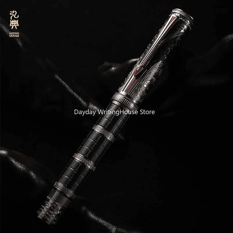 Hongdian D5 Qin Dynasty Series Piston Fountain Pen EF/F Polished Nib Exquisite Retro Calligraphy Writing Engraved Chinese Pen