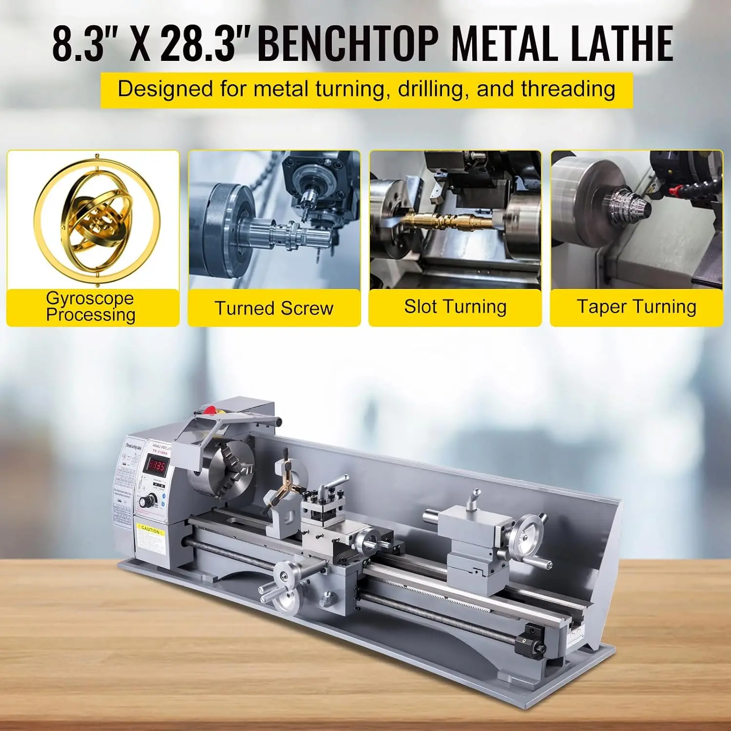 Metal Lathe, 210x720 Mini Lathe Machine, 2500 RPM Variable Speed Change, 750W Precision Mini Lathe, Metal Working Lathe with Bru