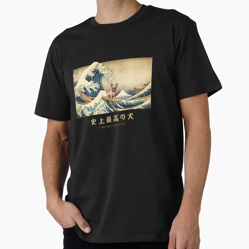French Bulldog Kanagawa Japanese Surfing Wave Graphic T-shirt for Dog Dad Unisex Short Sleeve Tee Pet owner Surprise Gift