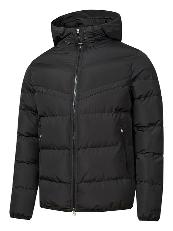 2025 Winter Mannen Capuchon Mode Dikker Warme Contrast Kleur Mannelijke Bovenkleding Lange Mouw Rits Sport Casual Man Down Jas