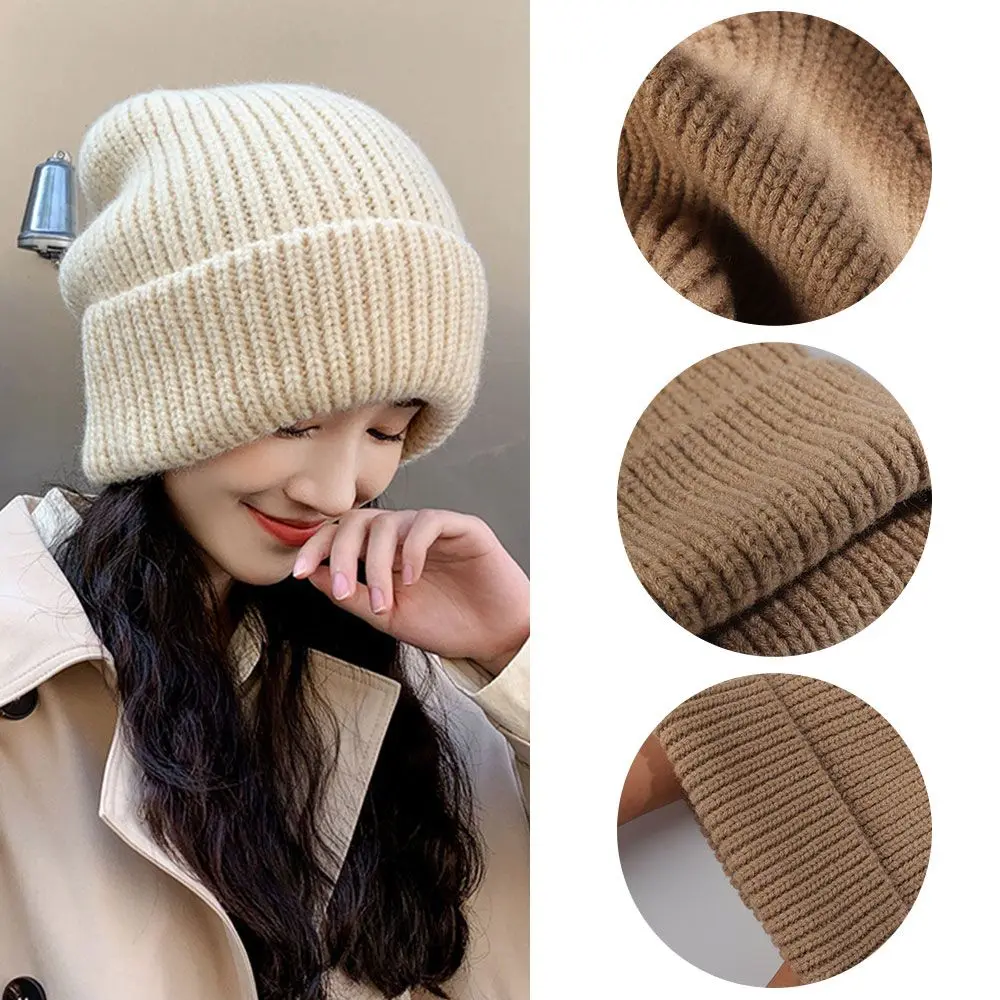 New Winter Warm Hats for Women Casual Stacking Knitted Bonnet Caps Unisex Hats Solid Color Hip Hop Female Warmer Beanies