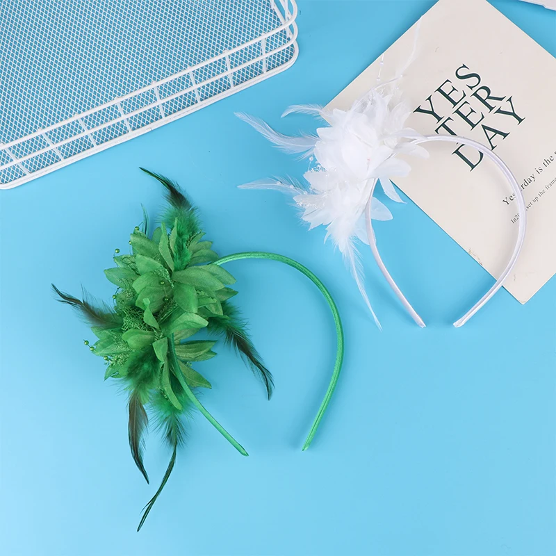 Women Fascinator Hat Headband Flower Feather Mesh Yarn Cocktail Party Wedding Hair Accessories Head Decoration - Image 2
