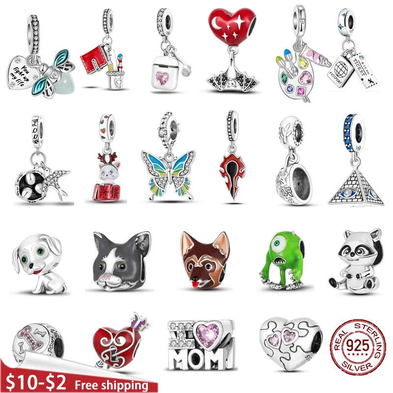 

QWC 2023 New 925 Silver Animal Butterfly Cartoon Heart Charms Fit Pandora 925 Original Charms bead Bracelet Women Jewelry