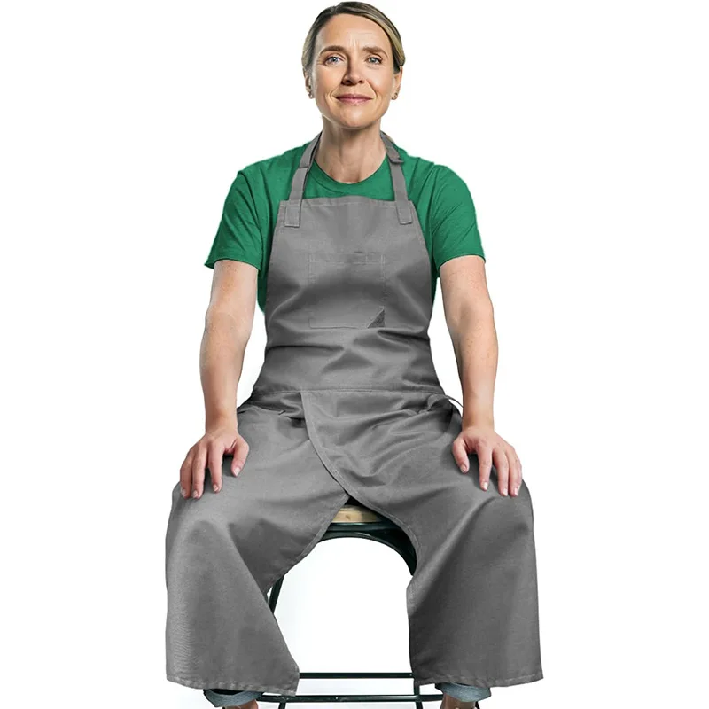 New Slit Long Apron European American Casual Ceramic Painting DIY Handmade Antifouling Apron