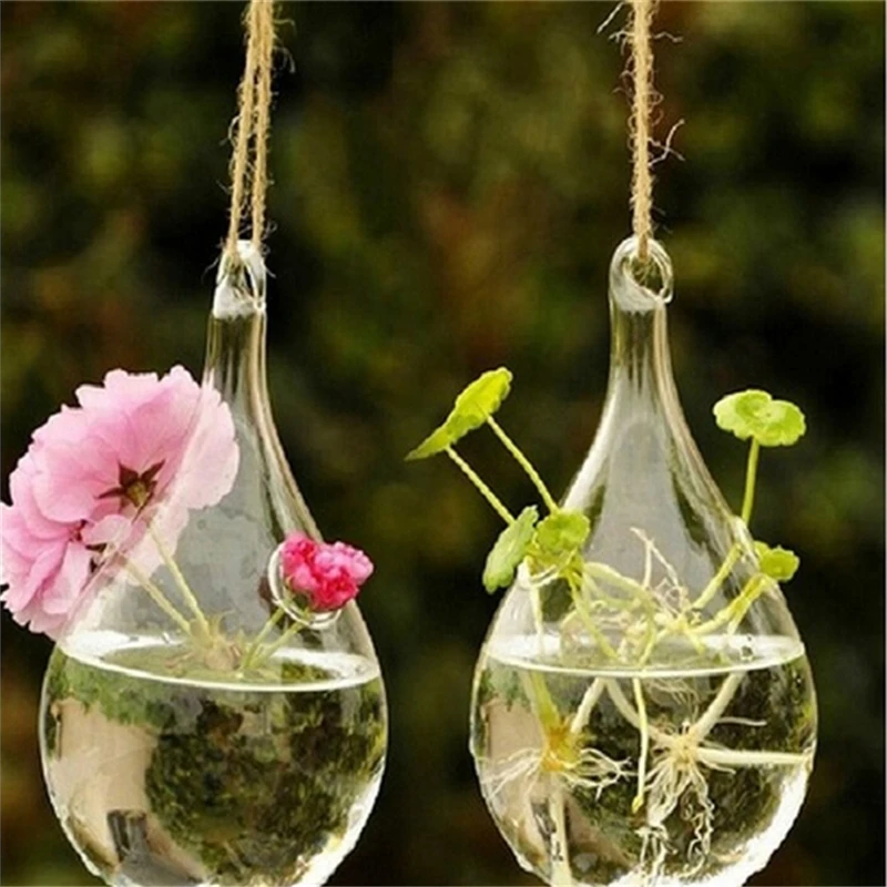 Glass Hanging Vase Flower Planter Container Pot Clear Ball Shaped Hydroponic Bottle Terrarium For Plant Flower Decoration