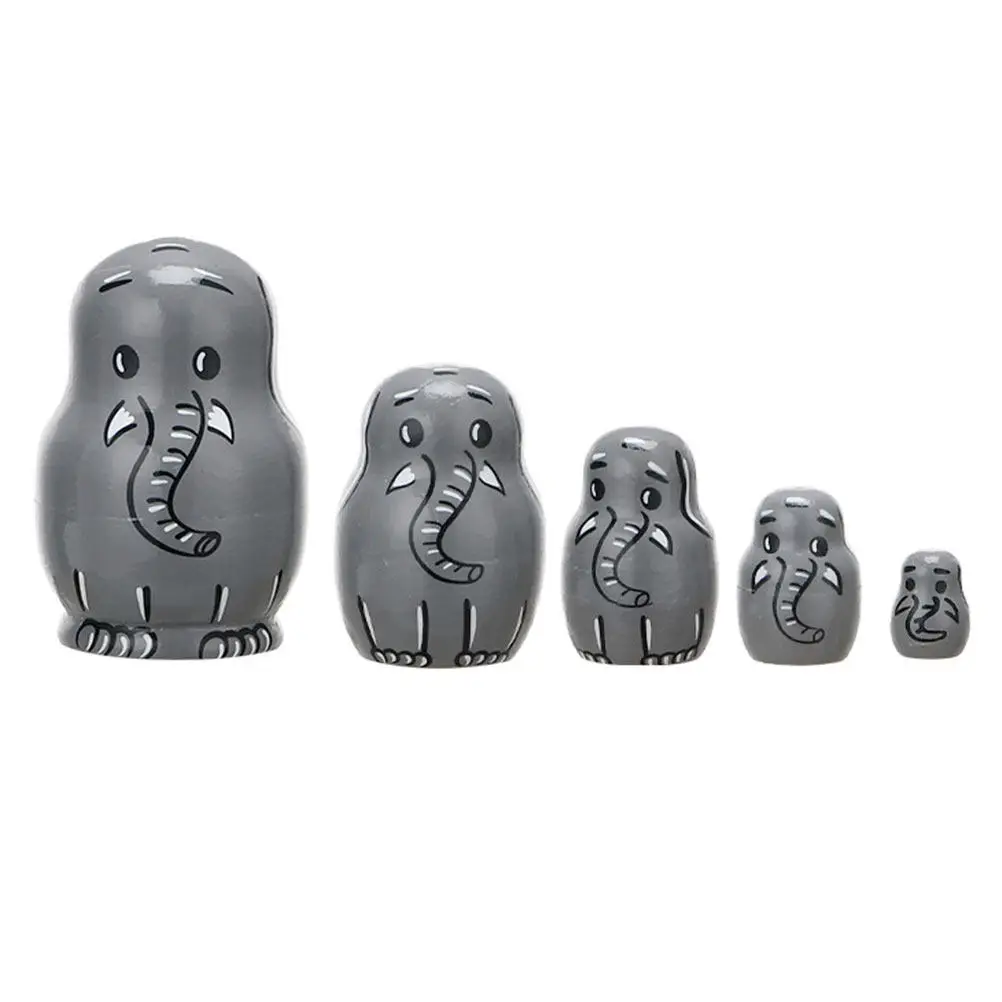 

1Set Russian Nesting Wooden Matryoshka Creative Five-Layer Elephant Pattern Home Decoration Educational Gift