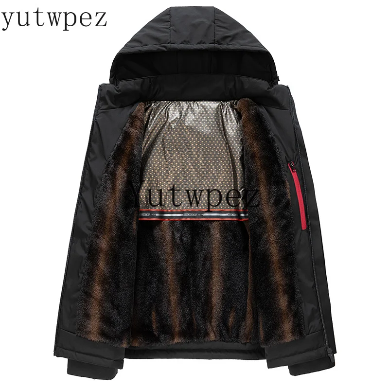 Fleece Lining Parka Hooded Men's Winter Jacket Windbreak Thicken Thermal Winter Jackets for Men's Winter Coats Outerwear Skiing