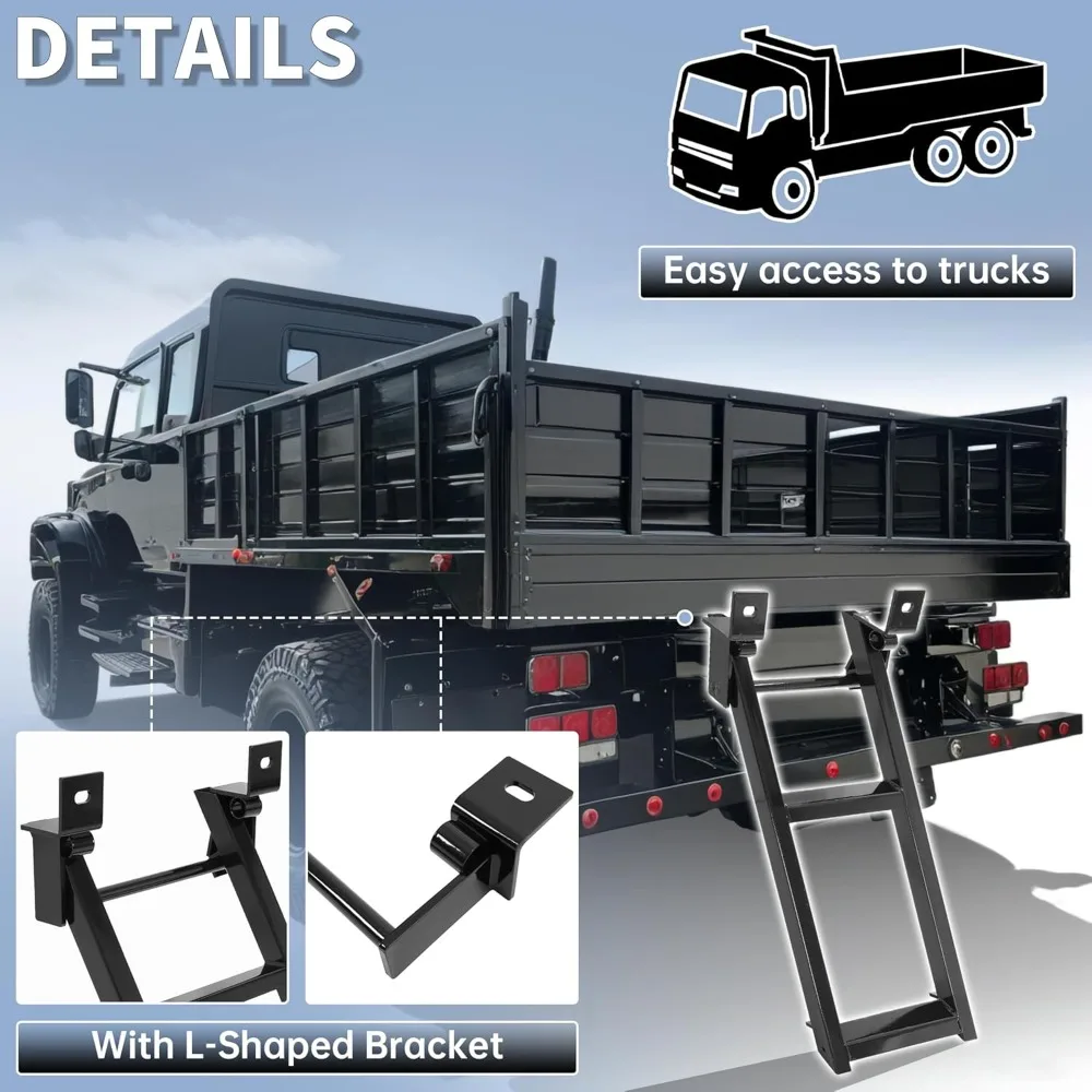 Opstapsladder met 2 treden, intrekbare achterklep, zwart gepoedercoat, zware stalen vrachtwagenbedladder met L-vormige beugel 27