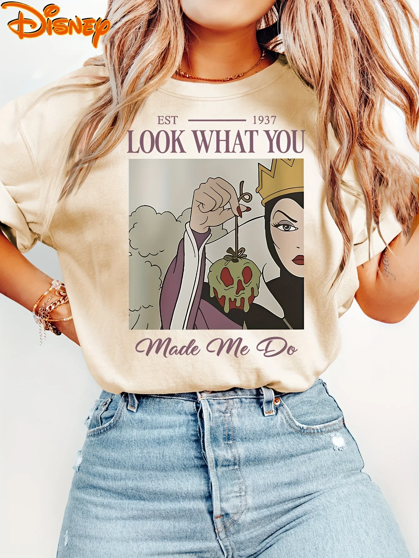 

Disney Snow White Evil Queen Series T Shirt Vintage Women's Men Cotton Tees Short Sleeve Oversized Couple Tops Streetwear Casual