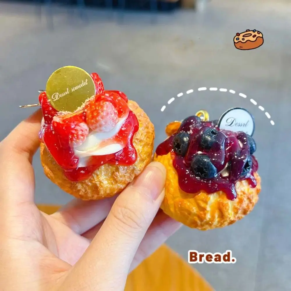 Simulation Fruit Egg Tart Keychain Cute Cartoon Mango Puff pastry pendant Portable Sweet Strawberry Egg Tart Pendant